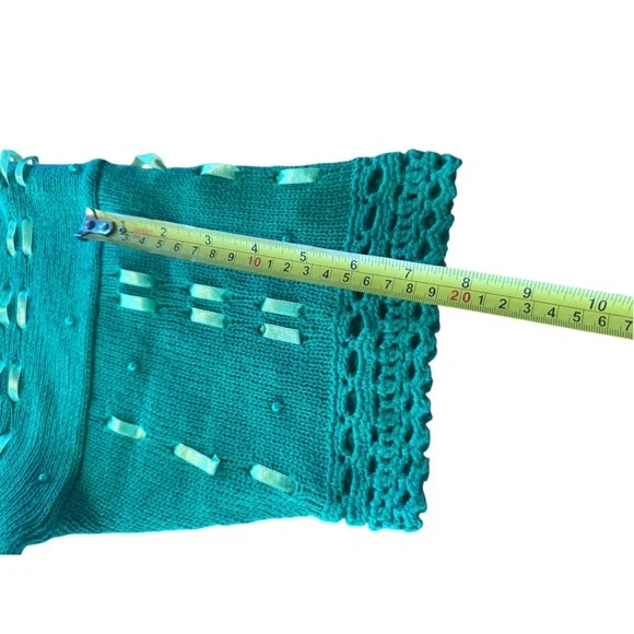 Cervelle Green Crochet Trim Whimsical Knit Sweater Ribbon Embroidered Floral L - Picture 10 of 15